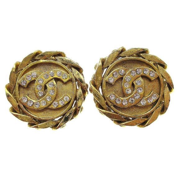 Chanel Button Rhinestone Earrings Clip-On - Picture 1 of 4